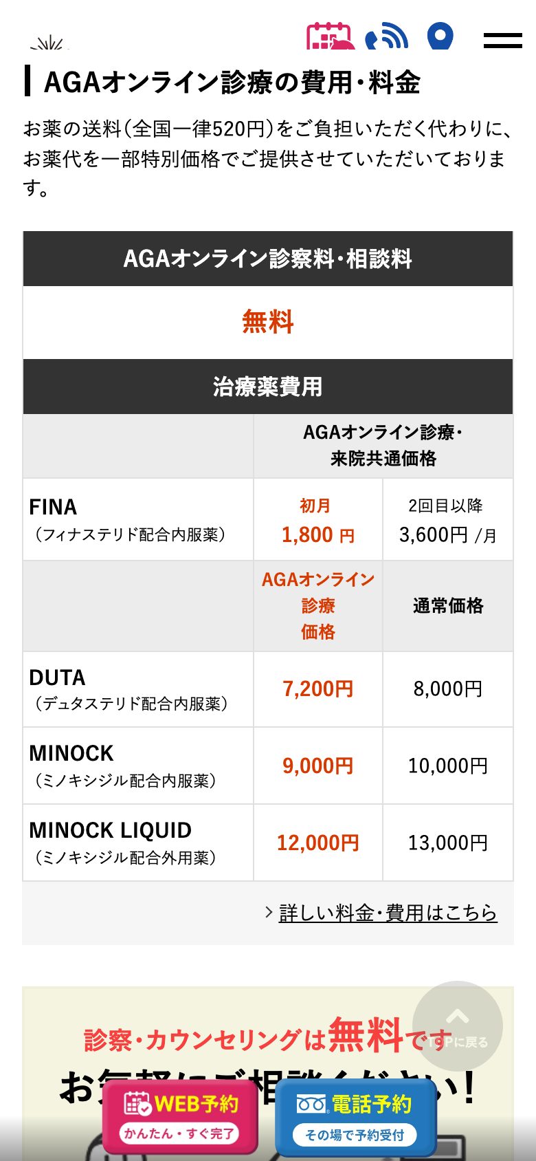 AGAオンライン診療 料金表