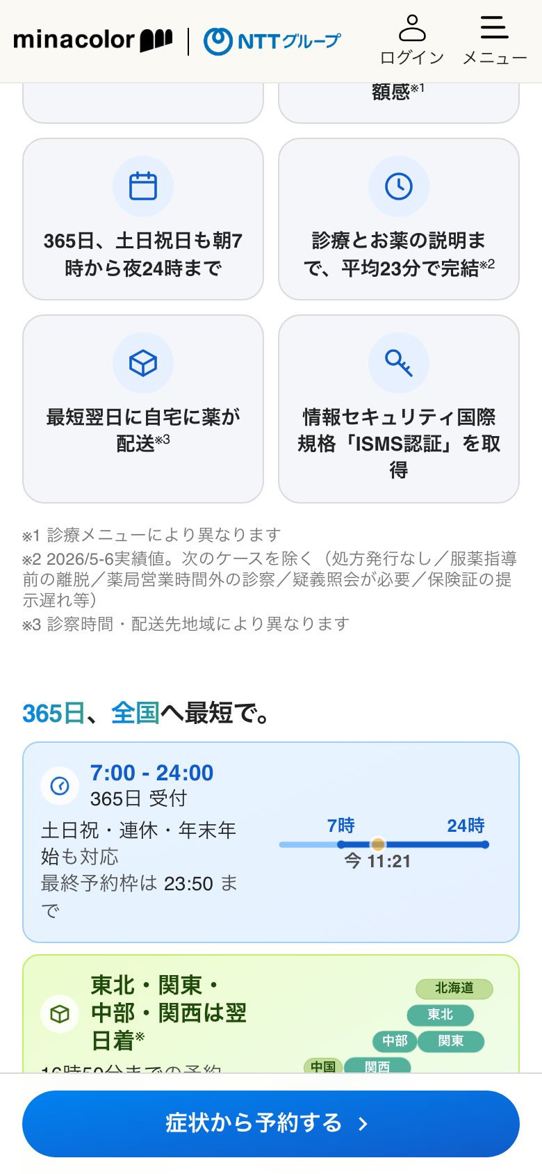 ミナカラ オンライン診療 1画面ぶん下